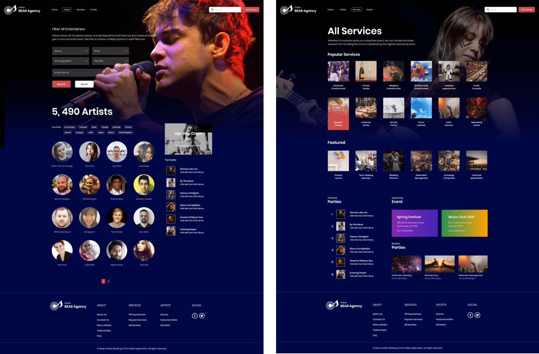 Booking Entertainment Desktop Mockup