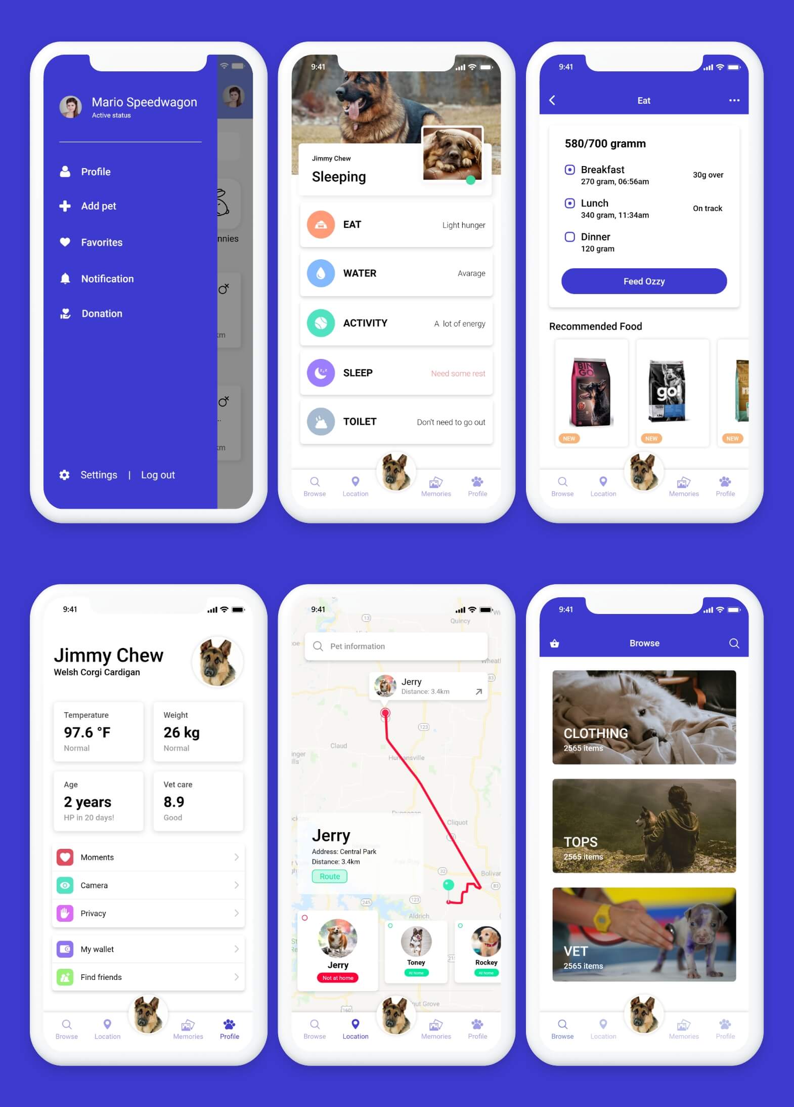 Pet Management & Tracking System Mobile Screens Mockup