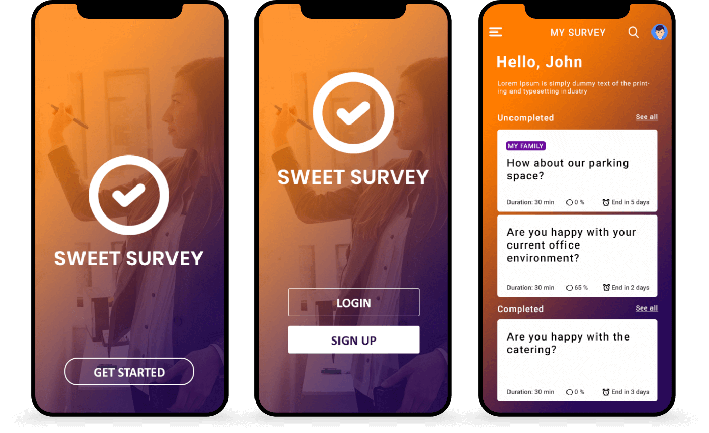 Sweet Survey Tool Mobile Screens Mockup