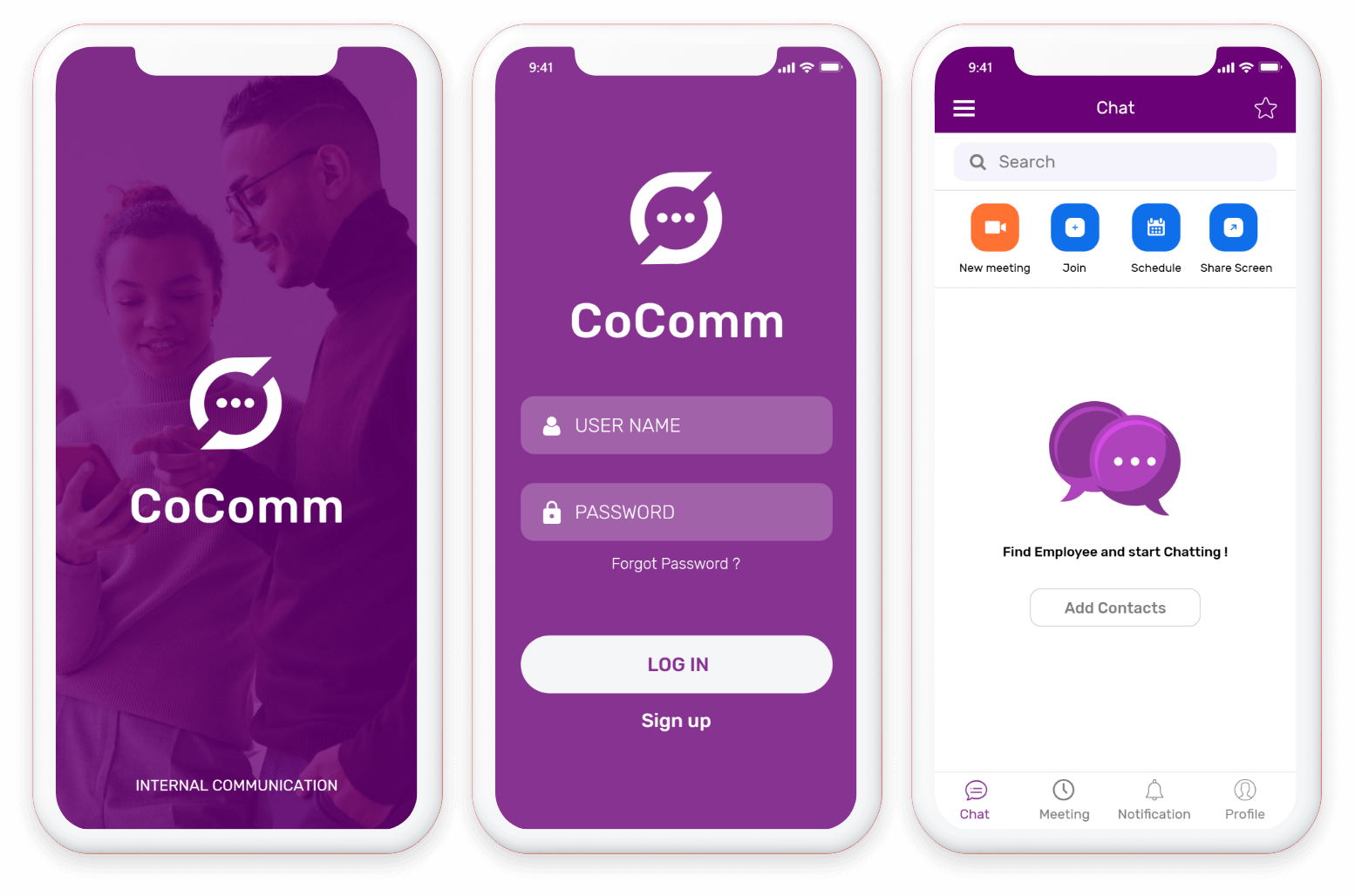 CoComm Mobile Screens Mockup