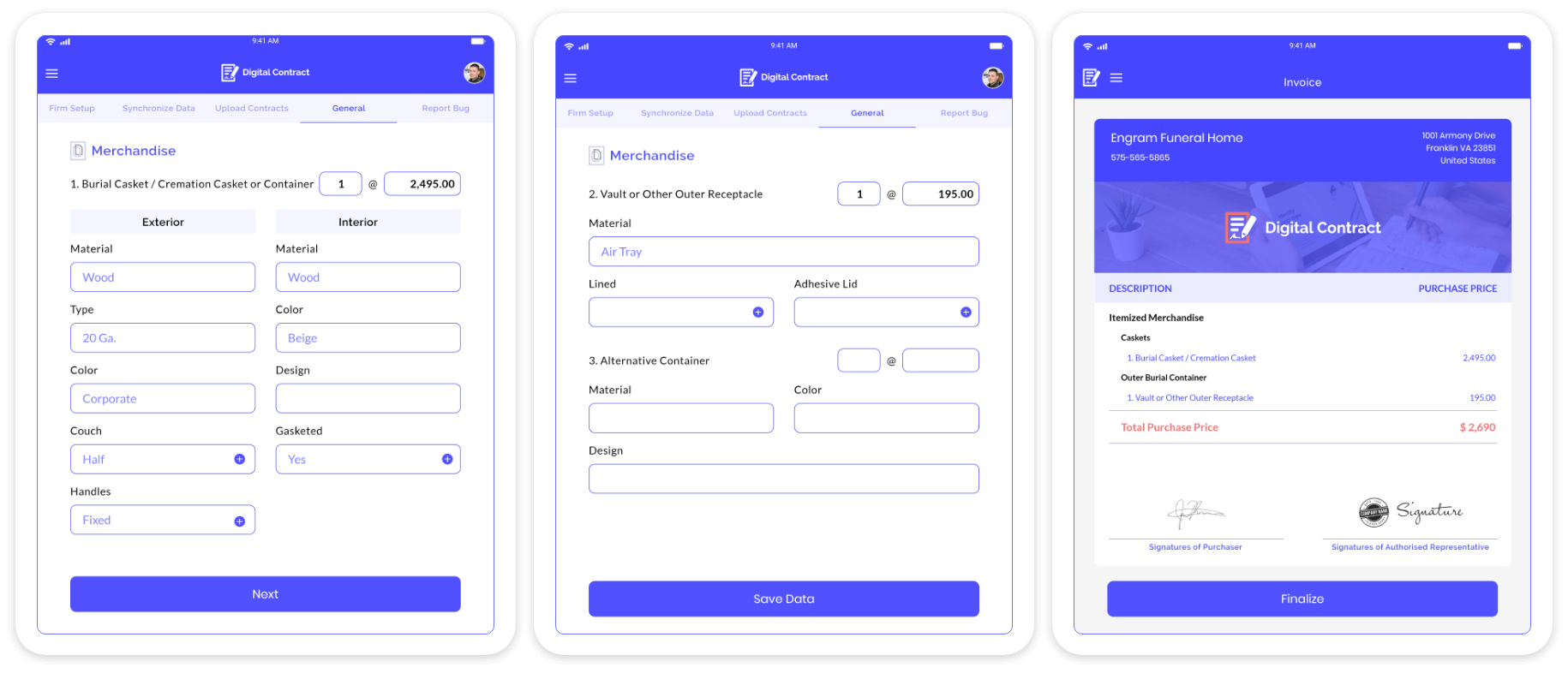 Digital Contract Management iPad Mockup