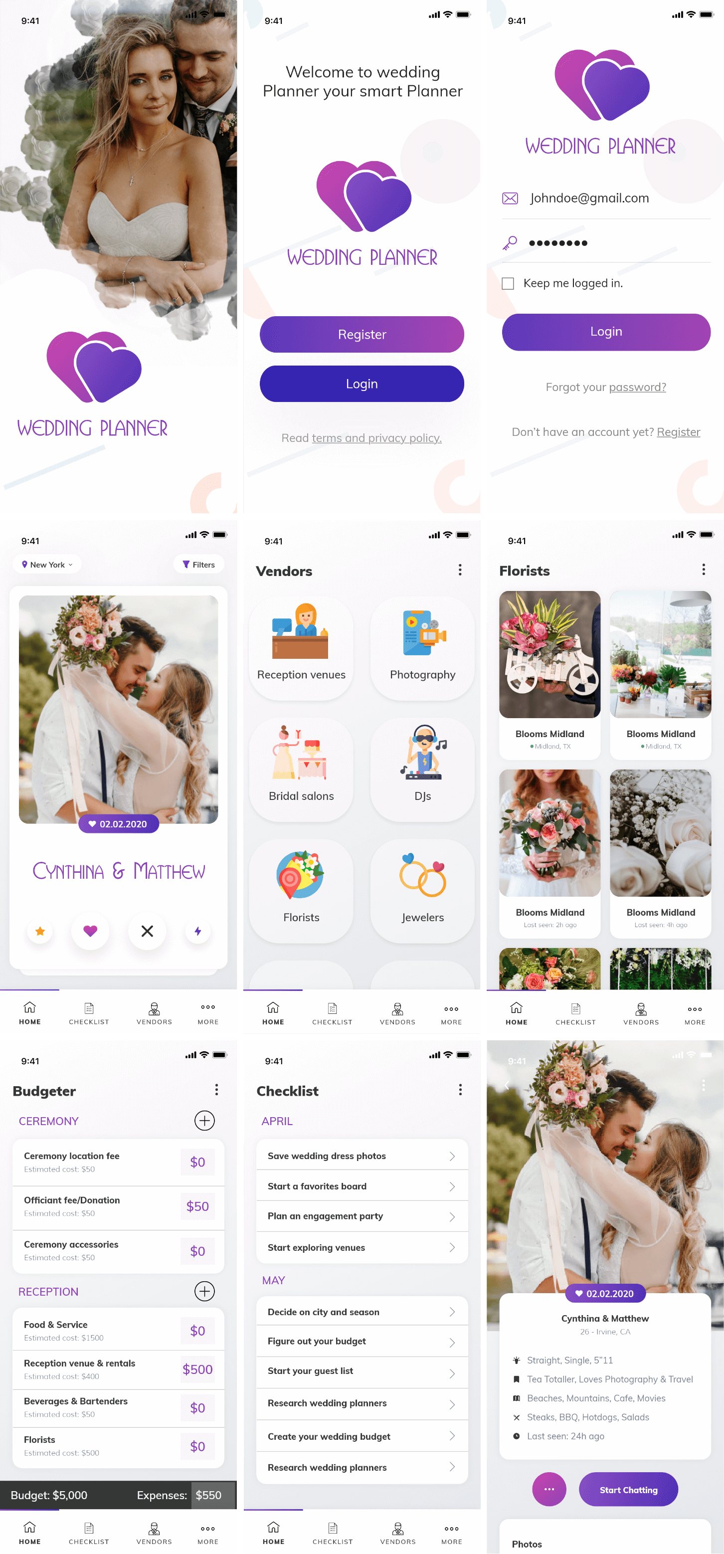 Wedding Planner Mobile Screens Mockup