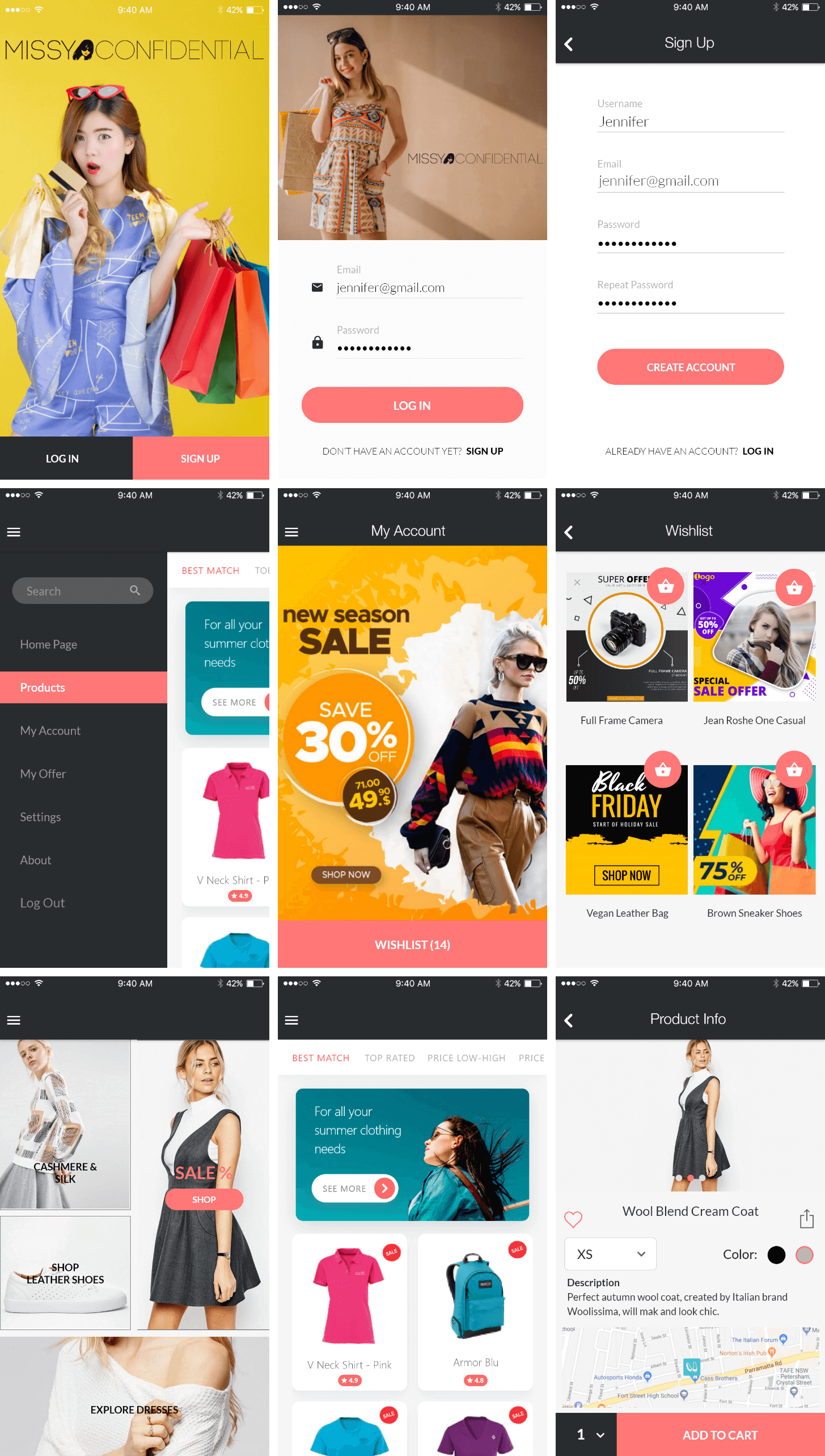 Missy Confidential Mobile Screens Mockup