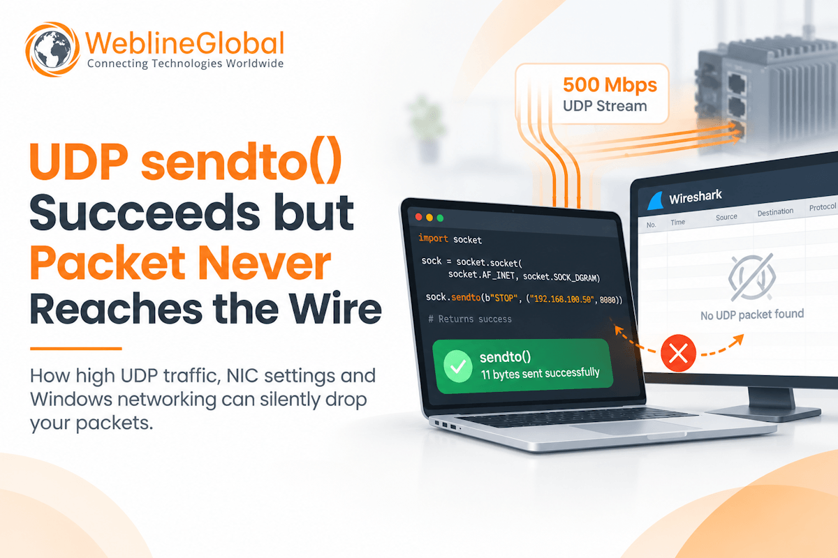 UDP sendto succeeds but packet drops